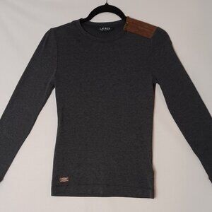 Lauren Ralph Lauren Size Small Gray Equestrian Style Top w/ Faux Suede Patches